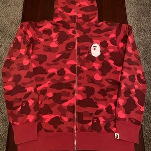 A Bathing Ape Red Camo Zip Logo Hoodie